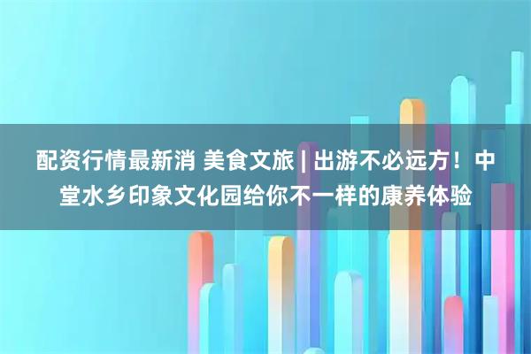 配资行情最新消 美食文旅 | 出游不必远方！中堂水乡印象文化园给你不一样的康养体验
